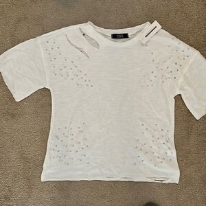 NWT CBR white distressed tee small
